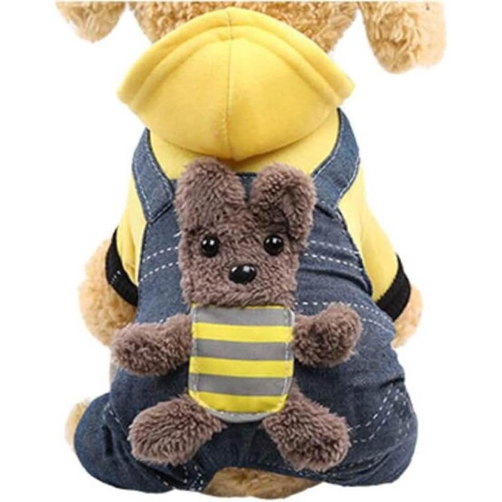 Costum catei Edman Pet Pro, tip trening cu ursulet pentru caini de talie mica, marimea L, Galben