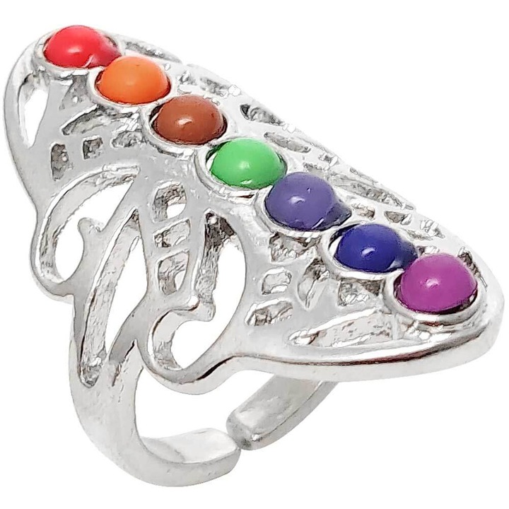 Inel lung 7 chakre, pietre semipretioase tratate, otel inoxidabil marime universala ajustabil