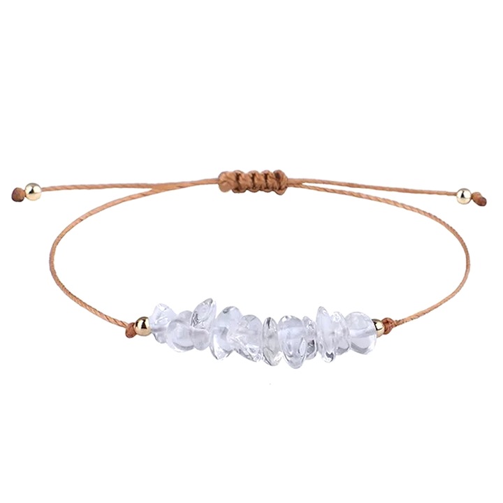 Bratara snur cuart, 7 cristale naturale, reglabila