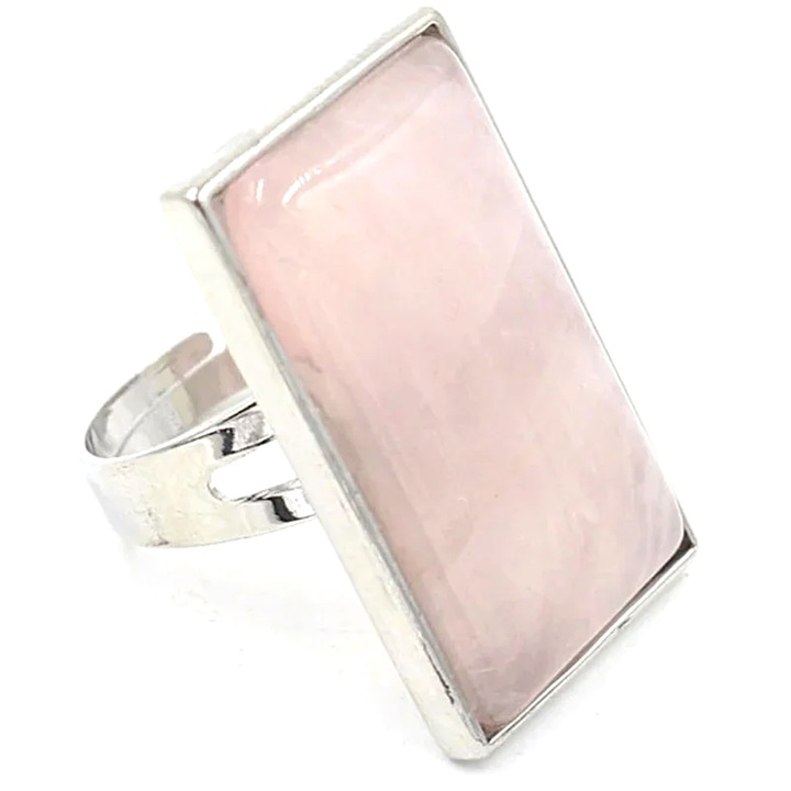 Inel Cuartz Roz, piatra 3 cm forma dreptunghiulara, reglabil