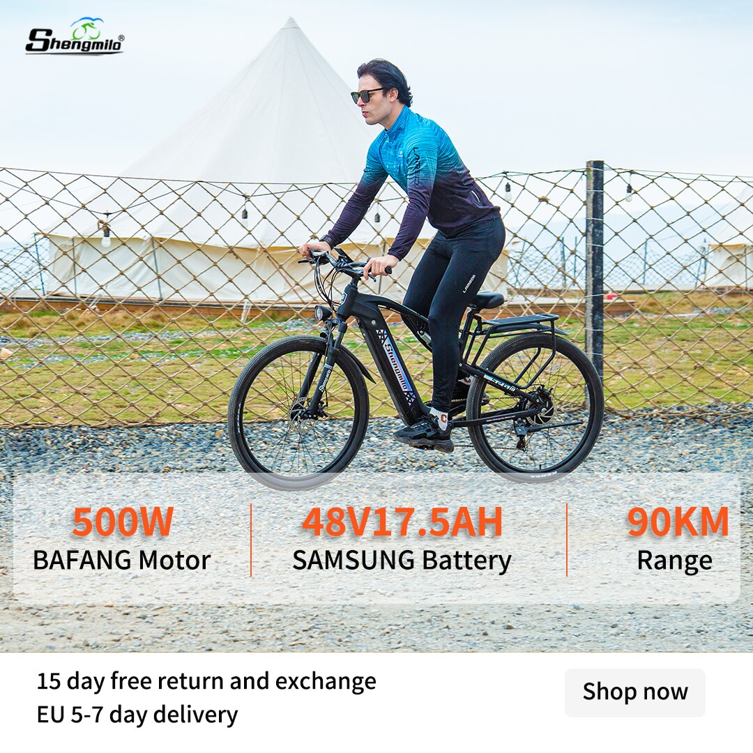 Електрически планински велосипед с пълно окачване, E-Bike Shengmilo S26 ...
