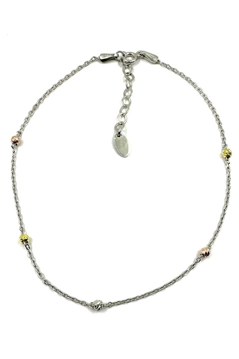 Bratara pentru glezna din argint 925 cu bilute fatetate, Dinuzete, dimensiune ajustabila 23-27 cm