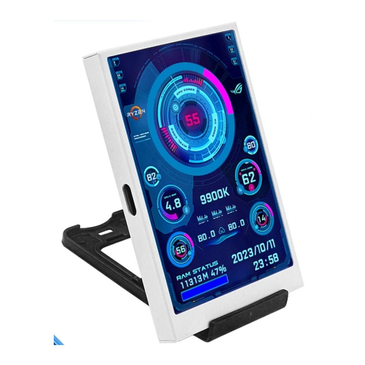 Mini Display Gaming PC IPS 3,5 hüvelykes, hőmérséklet- és teljesítményfigyelő gpu, processzor, kemény, hálózati, usb, fehér