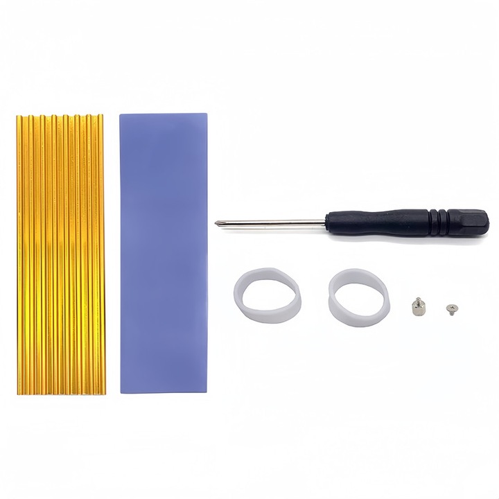 Cooler pasiv pentru 2280 SSD M2, Corp din aluminiu, 70 x 22 x 3 mm, Banda de transfer termic inclusa, Galben