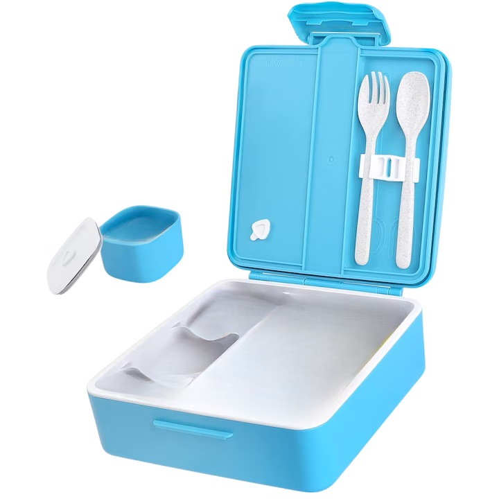 Кутия за обяд, Brigenius, 4 отделения, купа за сос и прибори, Идеална за деца и възрастни в училище, детска градина, работа или офис