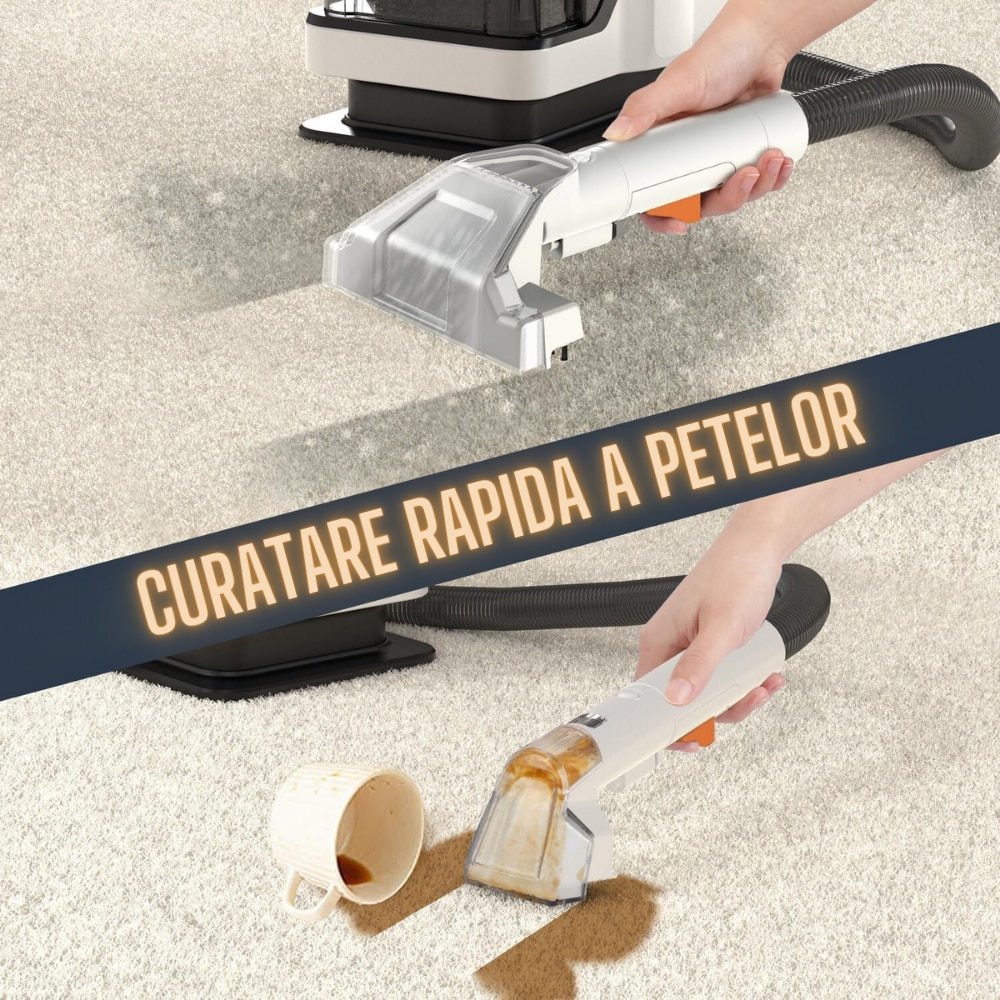Aspirator Cu Spalare, Ila Product®, Aspirator Spalare Tapiterie Si Covoare, Motor 450W, Putere 11000 Pa, Sistem Dublu Rezervoare 1.08L + 0.8L, Perii Inter schimbabile, Furtun Si Cablu Lung, Curatare Rapi da Pete Adanci, Compact Si Usor De Depozitat, Gri
