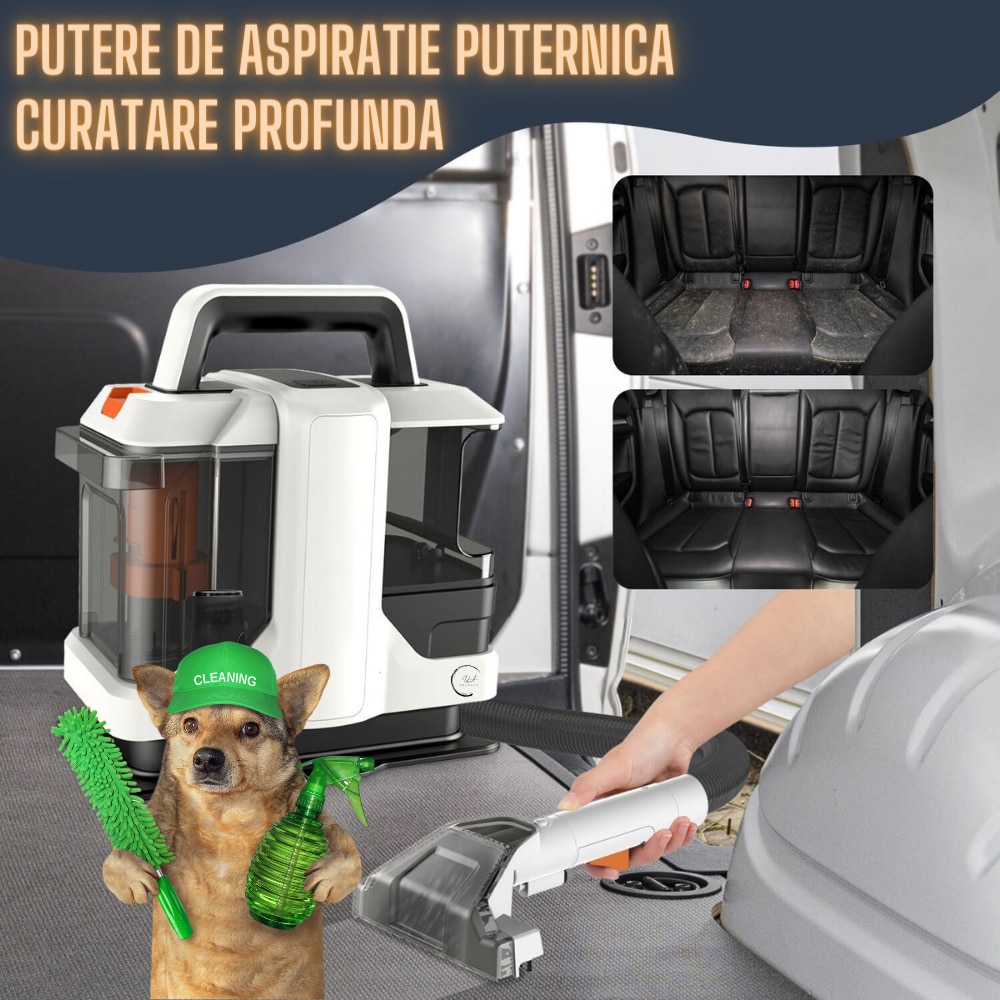 Aspirator Cu Spalare, Ila Product®, Aspirator Spalare Tapiterie Si Covoare, Motor 450W, Putere 11000 Pa, Sistem Dublu Rezervoare 1.08L + 0.8L, Perii Inter schimbabile, Furtun Si Cablu Lung, Curatare Rapi da Pete Adanci, Compact Si Usor De Depozitat, Gri