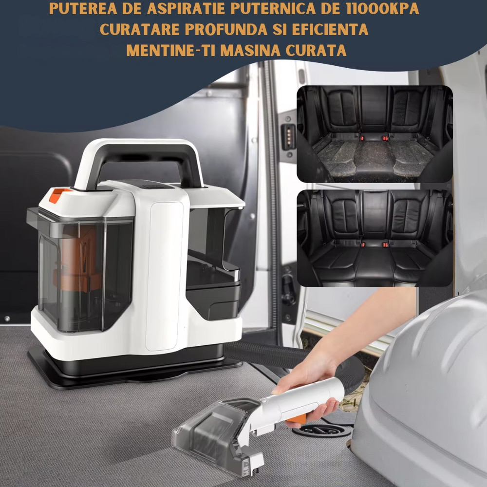 Aspirator Cu Spalare, Ila Product®, Aspirator Spalare Tapiterie Si Covoare, Motor 450W, Putere 11000 Pa, Sistem Dublu Rezervoare 1.08L + 0.8L, Perii Inter schimbabile, Furtun Si Cablu Lung, Curatare Rapi da Pete Adanci, Compact Si Usor De Depozitat, Gri