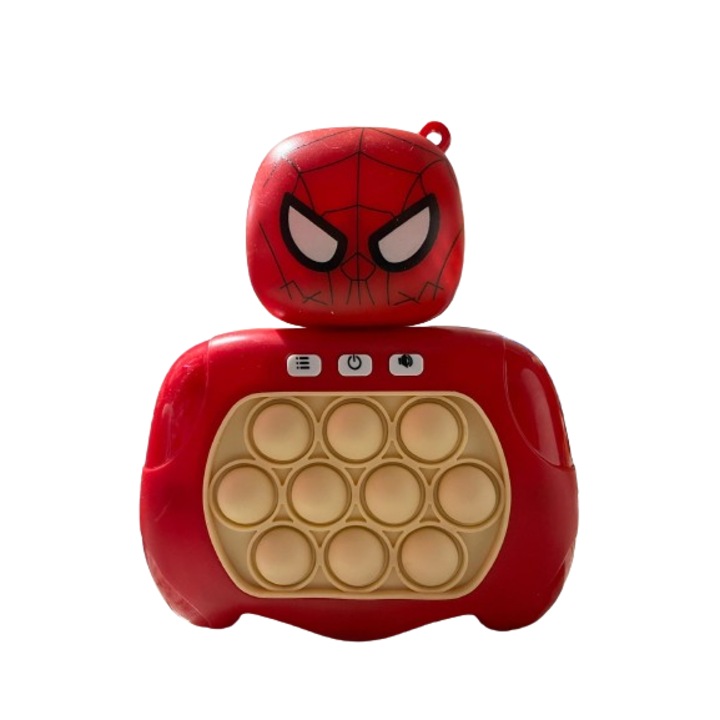 Електронна играчка Pop It, конзола, със звуци и светлини, антистрес, сензорна, подпомагаща паметта и сръчността, модел Спайдърмен