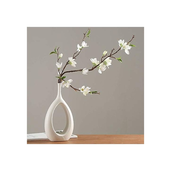 Декоративна керамична ваза в модерен стил, бяла текстура, 30 х 16 см