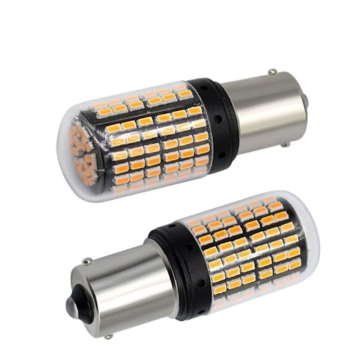 Комплект от 2 светодиода py21w ba15s оранжева светлина, 157 smd, super canbus 12v