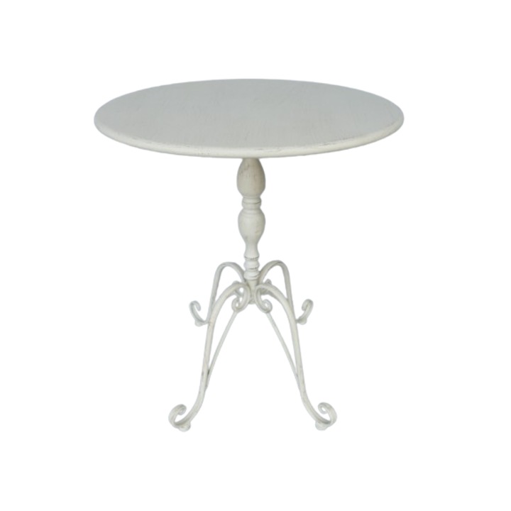 Masa pentru gradina, fier, alb, H 75 x 60 cm