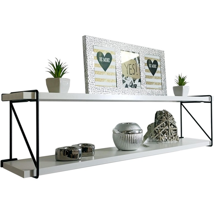 Vervo.ro, 2 db polckészlet fém fali tartókkal, fehér, 80 x 15 cm