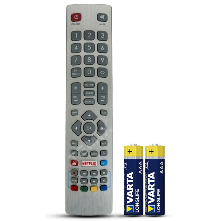 Telecomanda compatibila Sharp Smart, infrarosu, butoane dedicate Youtube, Netflix, Net+, TEMIX®, baterii incluse