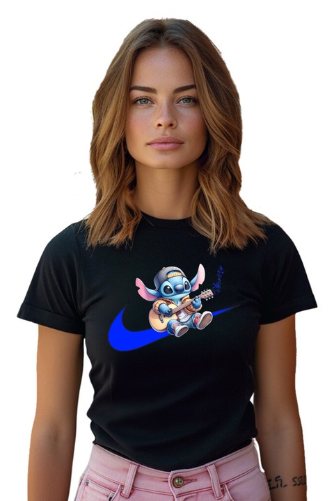 Női alkalmi póló Musician Stitch, 100% pamut, fekete, S