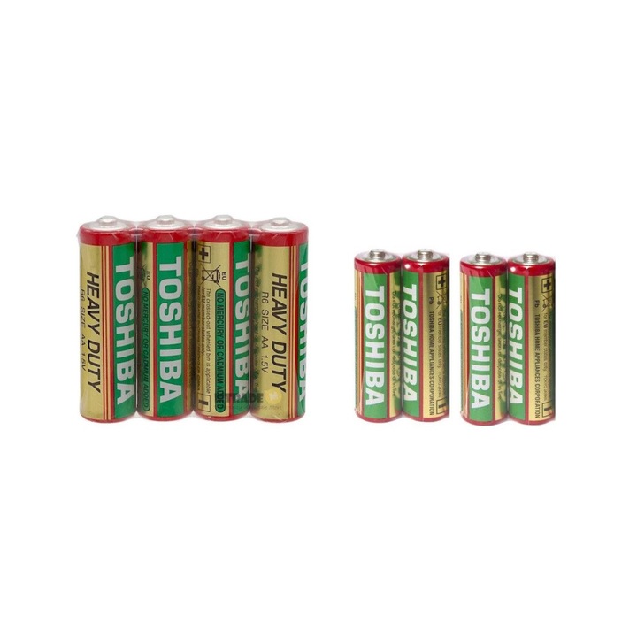 Комплект от 4 батерии Toshiba AAA + 4 батерии Toshiba AA, 1,5 V, Heavy Duty, Alkaline