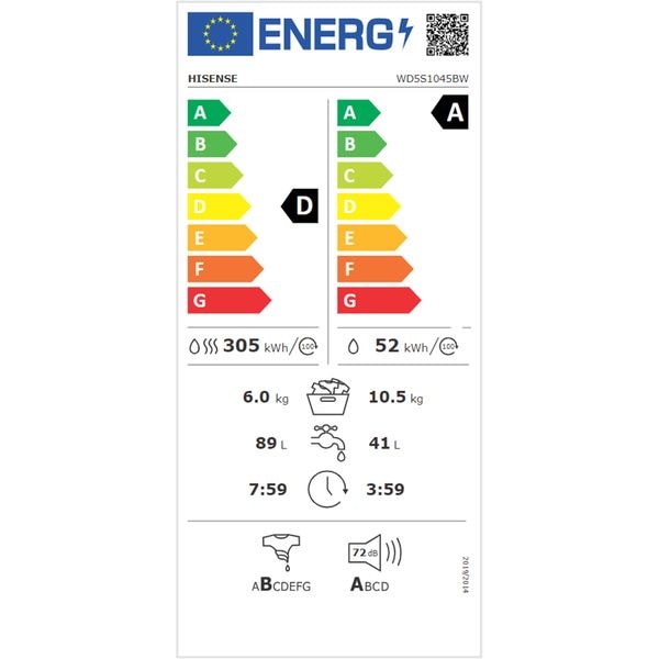 Masina de Spalat Rufe Frontala cu Uscator HISENSE WD5S1045BW, SteamTech, 10.5/6 kg, 1400rpm, Clasa A/D, Alb