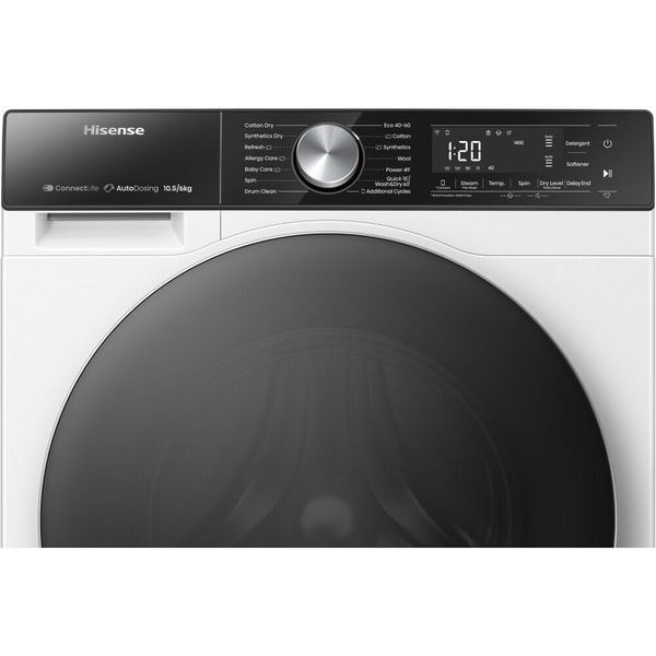 Masina de Spalat Rufe Frontala cu Uscator HISENSE WD5S1045BW, SteamTech, 10.5/6 kg, 1400rpm, Clasa A/D, Alb