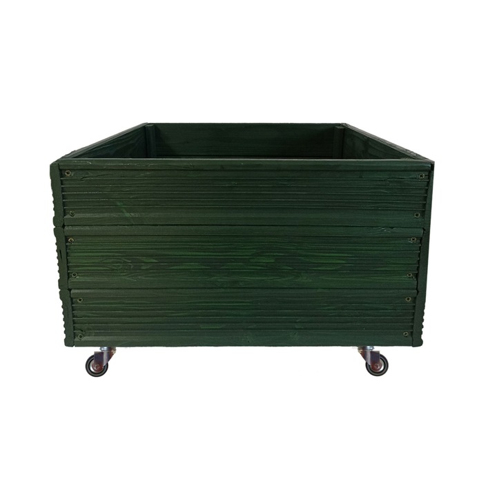 Ghiveci decorativ din lemn, Floranica, dreptunghiular, verde, 50x54x29cm