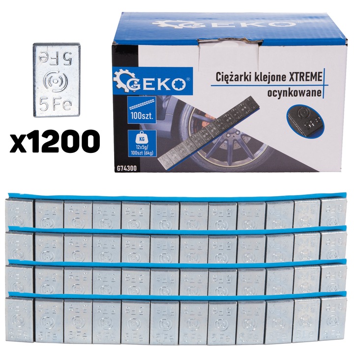 Öntapadó ellensúly készlet könnyűfém keréktárcsák kiegyensúlyozásához, 12 x 5 g, 100 elem, Geko G74300