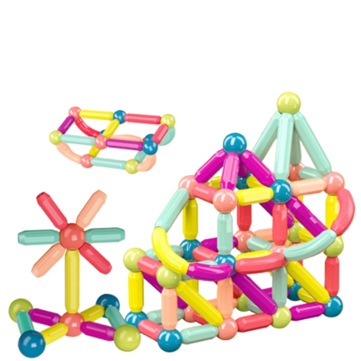 Joc constructii magnetice interactive, Magnetic Sticks STEM, 84 piese, Montessori
