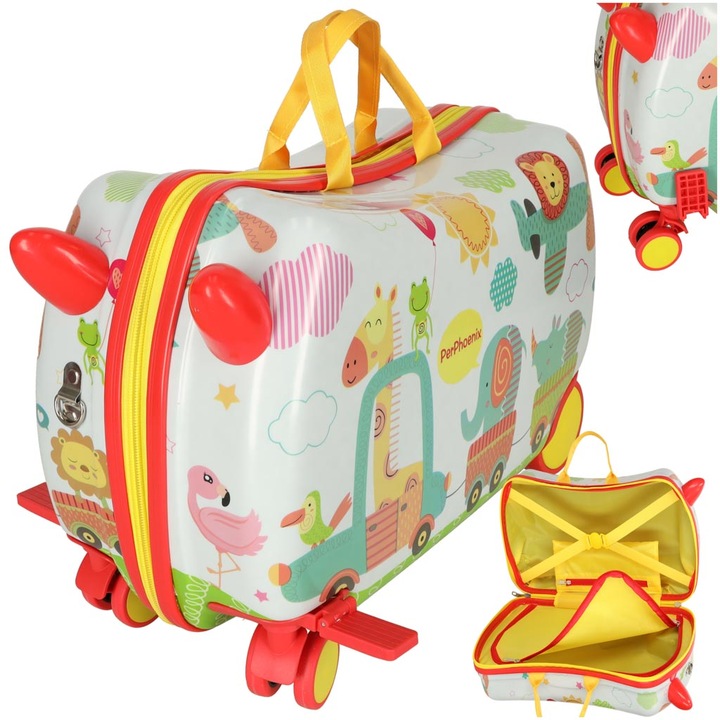 Troler pentru copii, plastic, 45x31,5x22 cm, 4 roti, multicolor