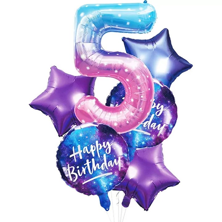 Set aranjament 6 baloane folie cu cifra, Cifra 5
