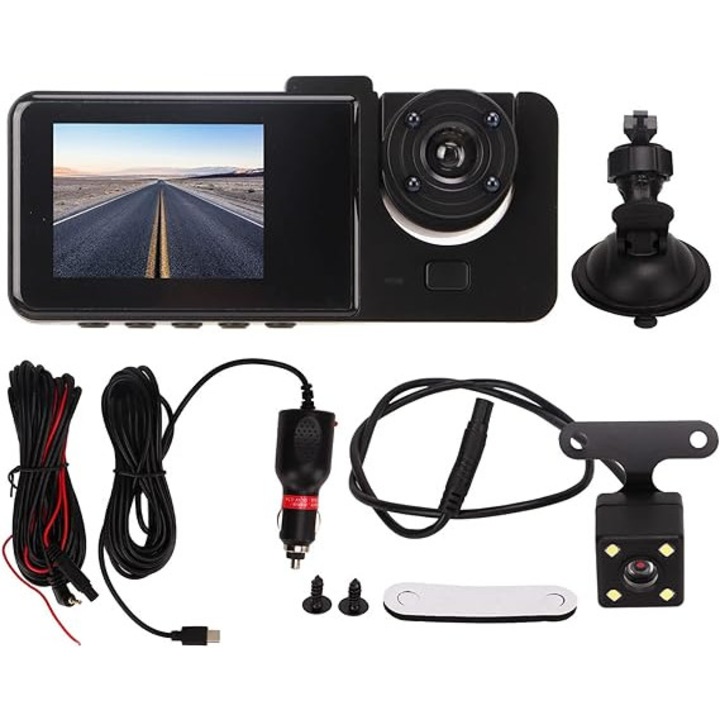 Camera auto DVR tripla cu led Xentech Light display 2.0 inchi