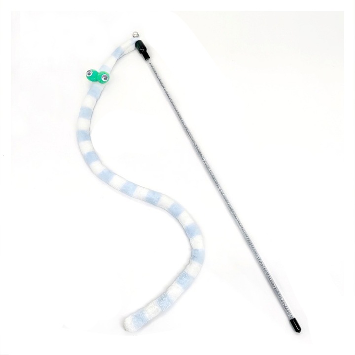Jucarie pisici, Panza/ PVC, Clopotel, 46 cm, Albastru/Alb