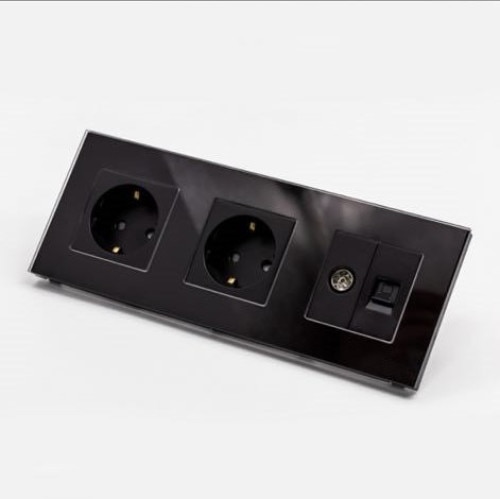 Priza Tripla, 6Module (2+2+2M), 2x Shuko 16A + 1xPriza Internet CAT6 ...