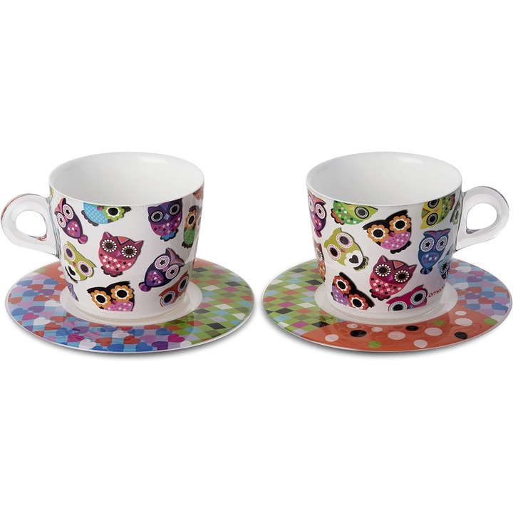 Set 2 cesti cu 2 farfurioare asortate PlexArt 9x6x8 cm - Magic Owlet