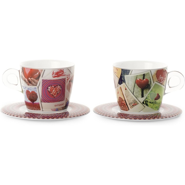 Set 2 cesti cu 2 farfurioare asortate PlexArt 9x6x8 cm - Love