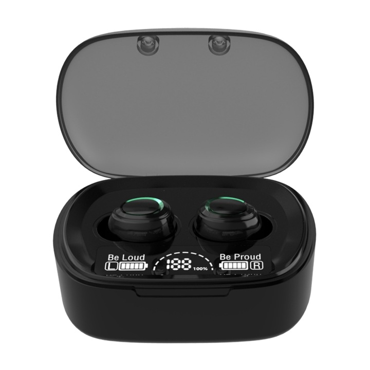 Casti wireless Bluetooth, Mini, In-Ear TWS, Bluetooth 5.1, Izolare inteligenta a zgomotului, rezistent la apa IPX3, Control tactil, Negru