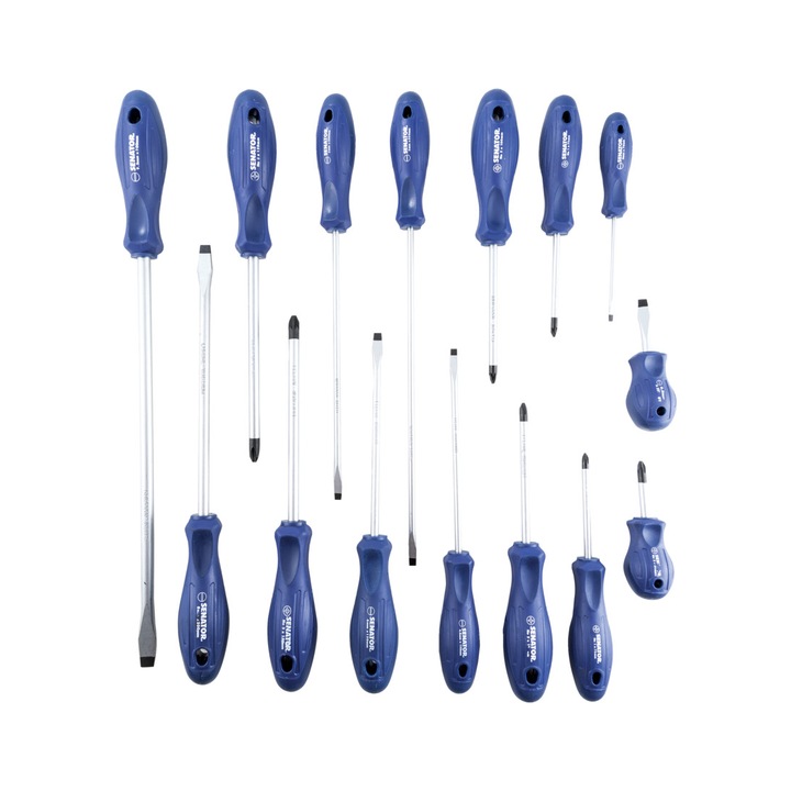 Set 15 surubelnite profesionale cu varf magnetic, Senator, Dual Grip Driver set, ideal pentru constructii, inginerie sau gospodarie
