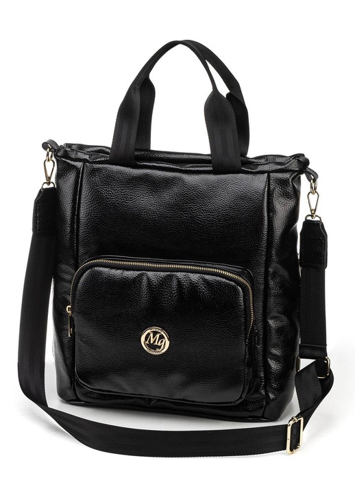 Fekete táska, női, Maggio, shopper, A4, vállon ökológiai bőrből, fényes, 37x34x11cm