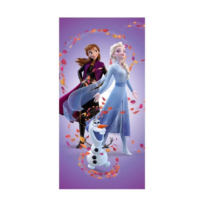 Pamut törölköző Disney Frozen Leaves Magic, 70x140cm 140x70 cm lila