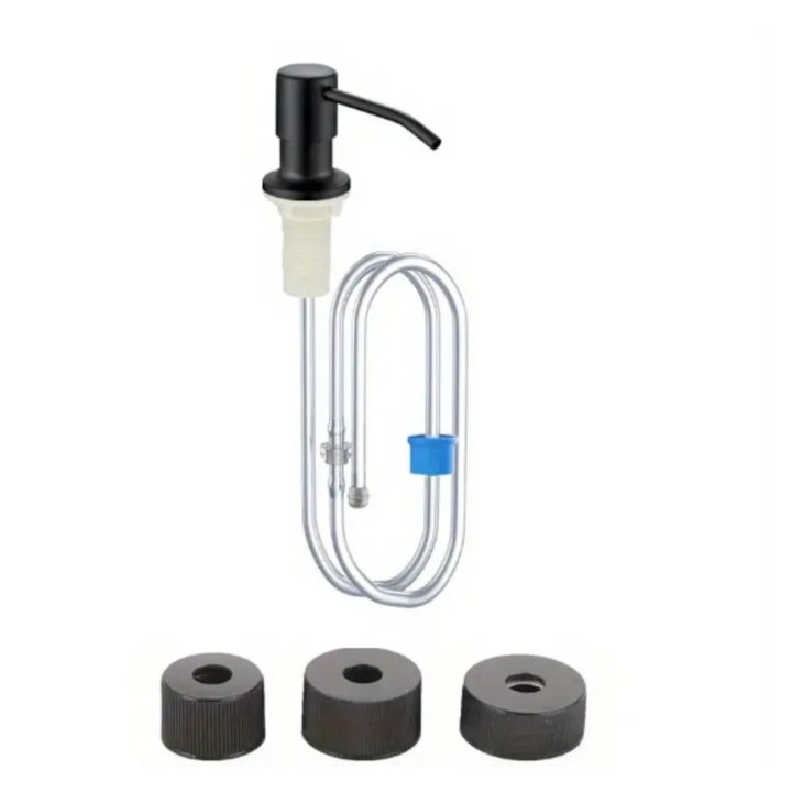 Dozator Detergent sau Sapun lichd pentru Chiuvete Bucatarie, Orificiu Universal, Tub silicon 1M, Otel Inoxidabil, Negru
