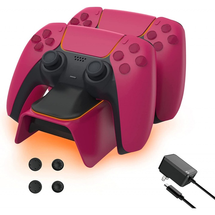 Зарядно за контролер PS5 NexiGo, USB, за Playstation 5, червено