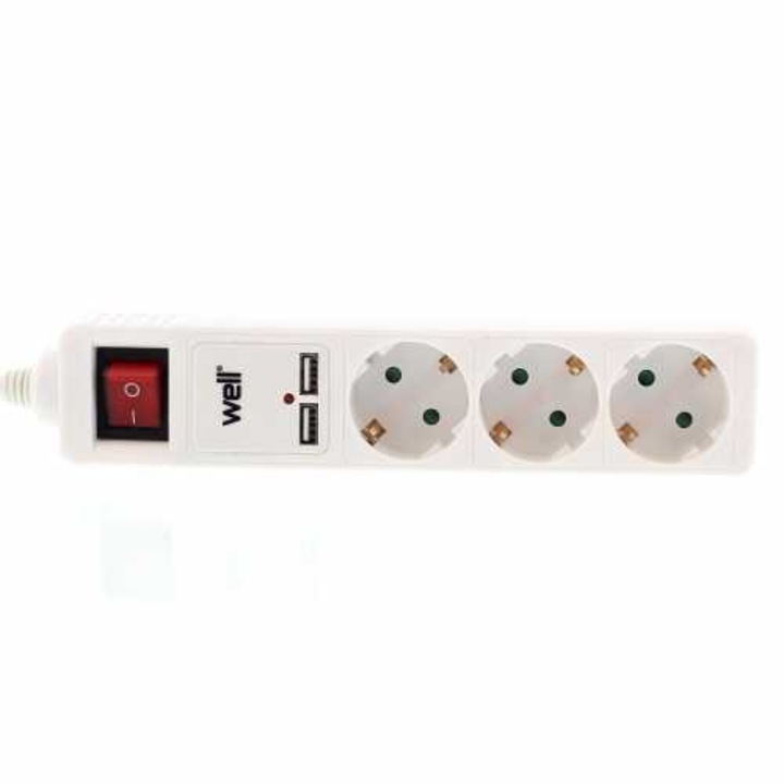 Удължител 3 гнезда 3 м с 2x Usb 2.1a, кабел 3xg1.5mmp, кладенец