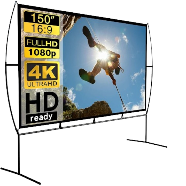 GT GETCO 150-инчов извит прожекционен екран Поддържа 16:9 HD сгъваем вътрешен/външен домашно парти Офис класна стая