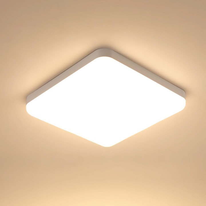 Plafoniera Cu Led, Goeco, Patrat Cu Diametrul De 25 cm, Cald, 32w 220v, Alb