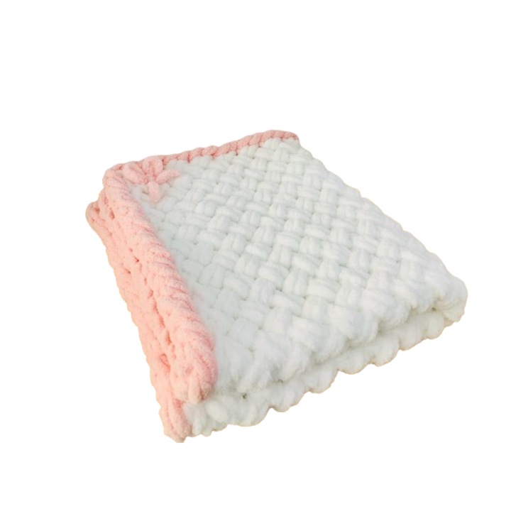 Babatakaró, Fantasy cikcakk, poliészter, fehér/rózsaszín, 75x55 cm