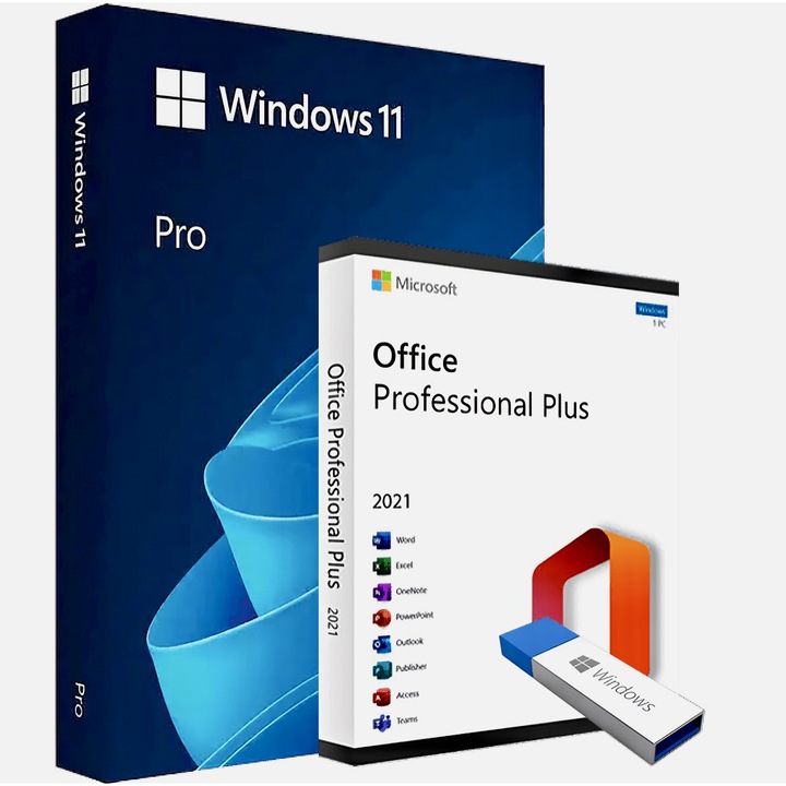 Microsoft® Windows 11 PRO si Microsoft® Office 2021 Pro Plus stick USB + Kit Depanare, International, All Lang, USB, FPP, Retail