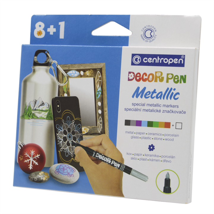 Декор маркер 1.5мм, Centropen 2737 8+1 комплект, металик