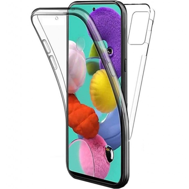 Калъф за целия телефон, 360 градуса, двойна защита, съвместим със Samsung A55, силикон и поликарбонат