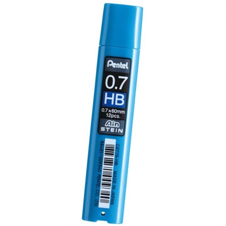 Молив 0.7 HB, Pentel Ain Stein, устойчив на късане, 12 бр., черен