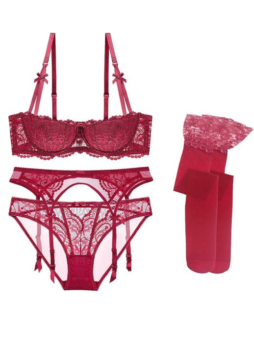 4 reszes keszlet, Ningsige, szexi csipke alsonemu noknek, piros kosaras melltarto, Piros