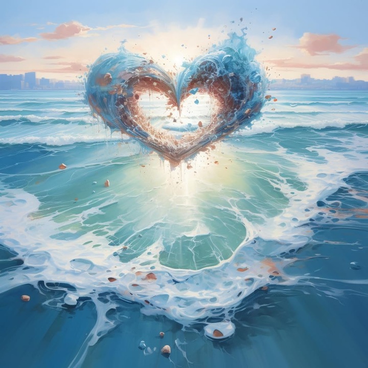 Set de Broderie cu Diamante 5D, model Ocean Heart, Panza cu Accesorii DIY, Creatie Pictura cu Numere, VARHHUXHA, 30 x 30 cm