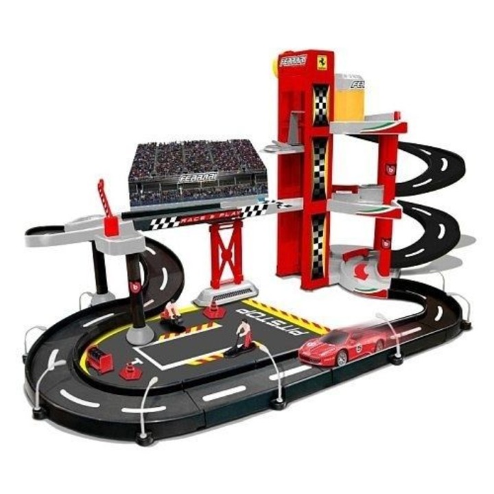 Parcare, BBurago, Ferrari Race & Play, 1:43, Lift si Accesorii, Multicolor