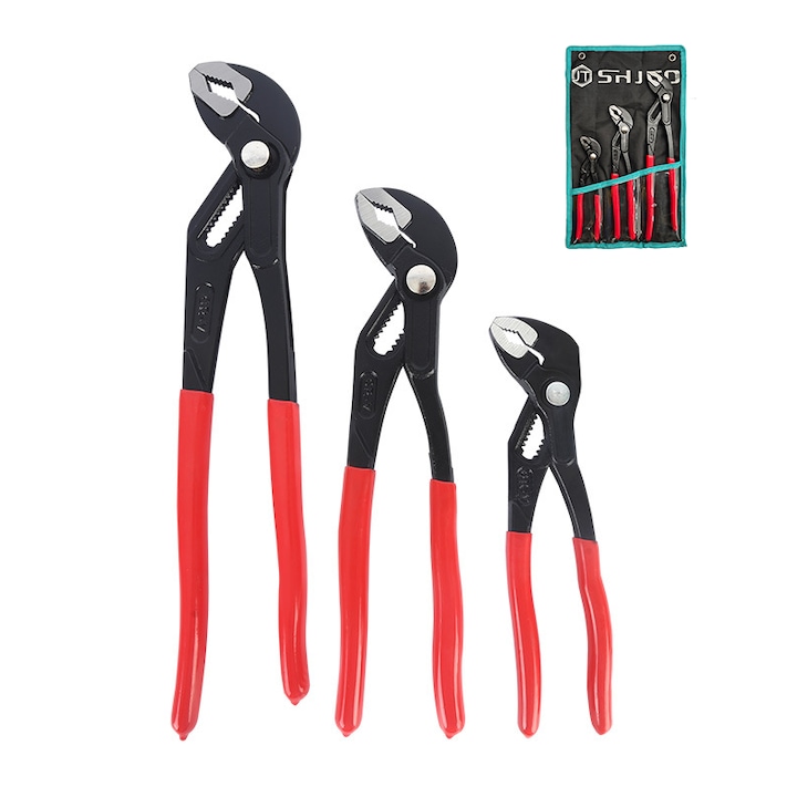 Set 3 Cleste reglabil pentru instalatori, 7' 10' 12', Cleste Papagal, Cleste Aligator, dispozitiv autoblocare, PVC，Negru/Rosu